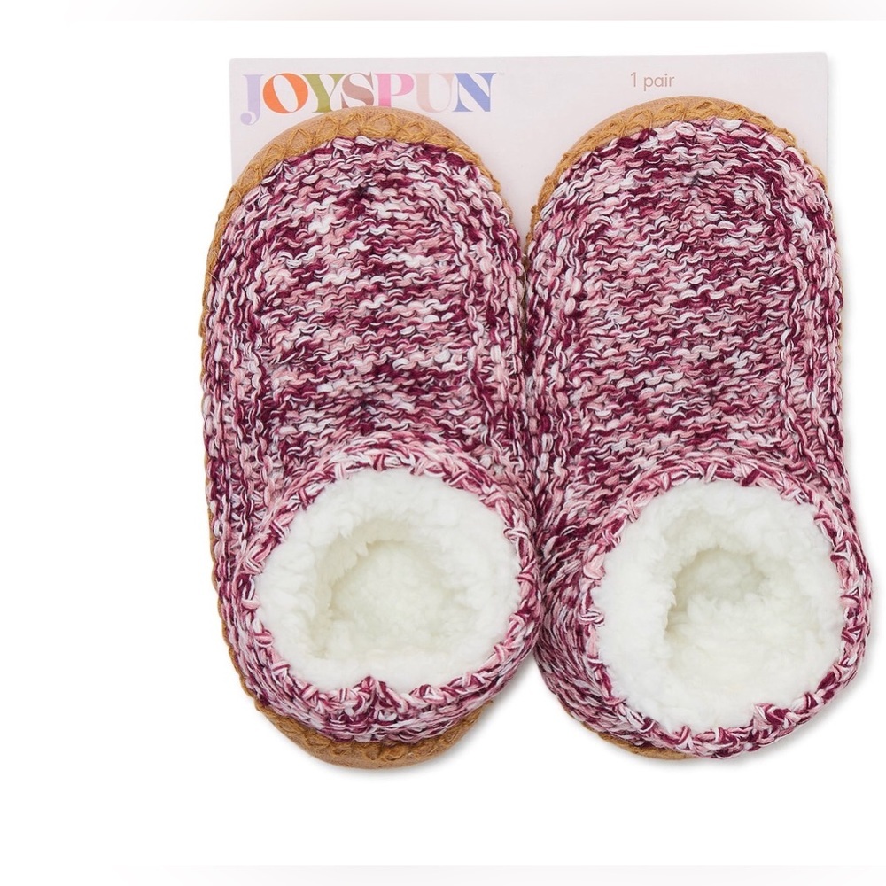Marled pink &‎ white knit faux fur line suede grip house slipper sock shoe OS
